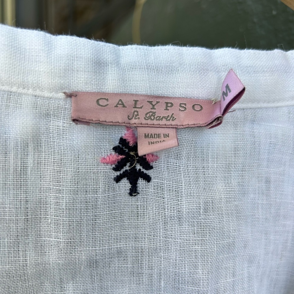 Calypso St Barth Linen Mini Dress Embroidered Swim Coverup Resortwear Sz M - Picture 5 of 10